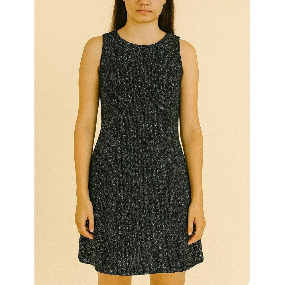 Michael Kors Wool Blend Dress Drop Waist Sleeveless Size 2 black white short
